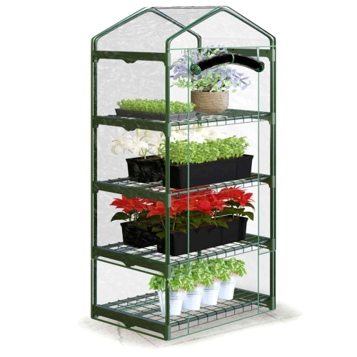 Przejdź do produktu Szklarnia ogrodowa, regał, folia, 4 półki, 70x50x160 cm, zielona