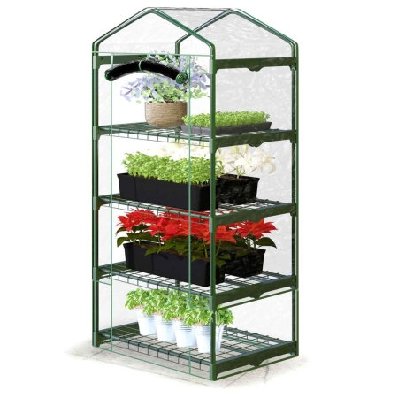 Szklarnia ogrodowa, regał, folia, 4 półki, 70x50x160 cm, zielona