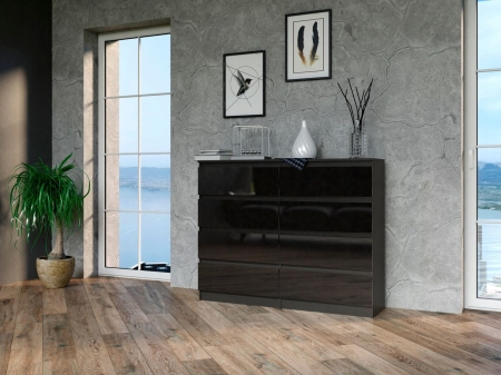 Komoda do sypialni, salonu, M8, 120x40x97 cm, czerń, połysk