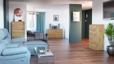 Komoda do sypialni, pokoju, K5, 70x43x124 cm, dąb artisan