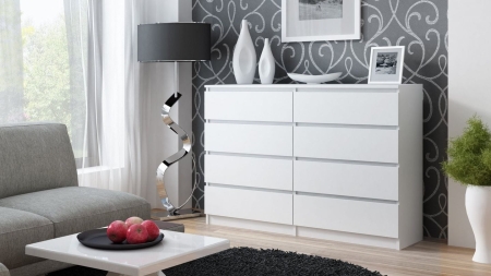 Komoda do sypialni, salonu, M8, 140x40x97 cm, biel, mat