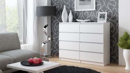 Komoda do sypialni, salonu, M8, 120x40x97 cm, biel, mat