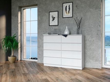 Komoda do sypialni, salonu, M8, 120x40x97 cm, biel, mat