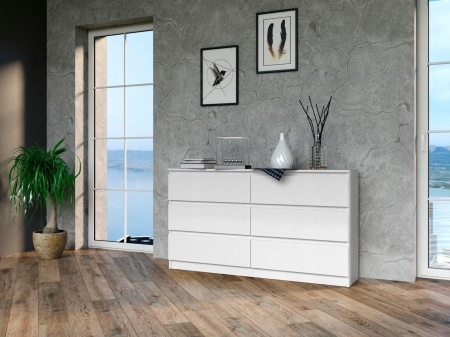 Komoda do sypialni, salonu, M6, 140x40x77 cm, biel, mat