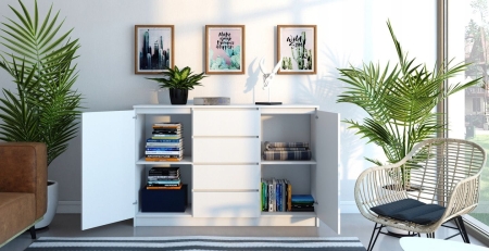 Komoda do sypialni, pokoju, 2D4S, 140x40x97 cm, biel, mat