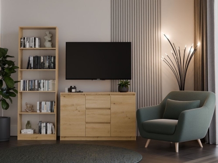 Komoda do sypialni, pokoju, 2D3S, 120x30x75 cm, dąb artisan