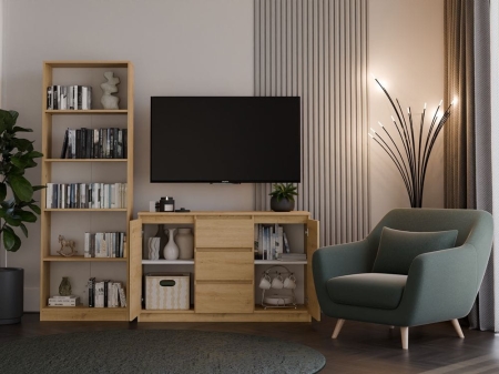 Komoda do sypialni, pokoju, 2D3S, 120x30x75 cm, dąb artisan