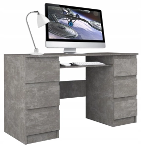 Biurko komputerowe, 6 szuflad, kuba, 130x51x76 cm, beton