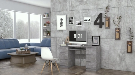 Biurko komputerowe, 6 szuflad, kuba, 130x51x76 cm, beton