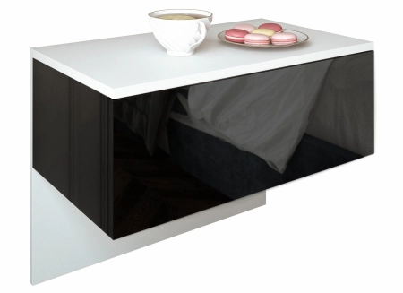 Szafka nocna, wisząca, do sypialni, lili, 61x35x46 cm, biel, czerń, połysk