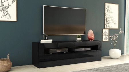 Szafka pod telewizor, stolik rtv, deko, 160x40x45 cm, czerń, połysk