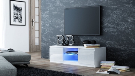 Szafka pod telewizor, stolik rtv, 120x40x36 cm, biel, połysk