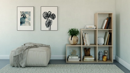 Regał do salonu, pokoju, schodkowy, step, 115x30x115 cm, dąb sonoma