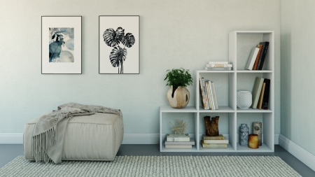 Regał do salonu, pokoju, schodkowy, step, 115x30x115 cm, biel, mat