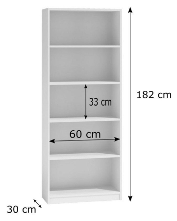 Regał, szafka, biblioteczka, R60, 60x30x182 cm, olcha