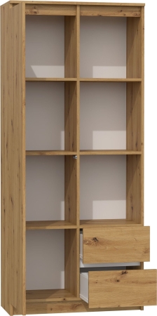 Regał do salonu, szuflady, szafka, bily, 80x35x180 cm, dąb artisan