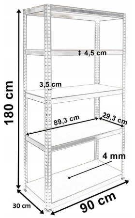Regał metalowy, magazynowy, G9030, 90x30x180 cm, garażowy, 175 kg