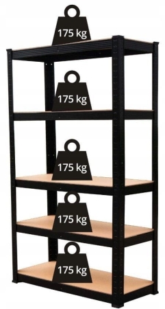 Regał metalowy, magazynowy, P9040, garażowy, 90x40x180 cm, 175 kg, czarny