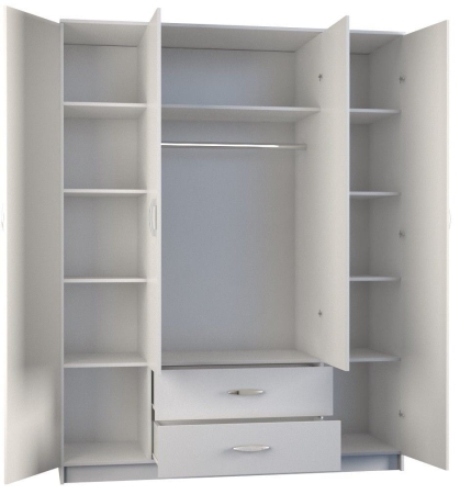 Szafa do sypialni, lustro, szuflady, romana, 160x52x205 cm, biel, mat