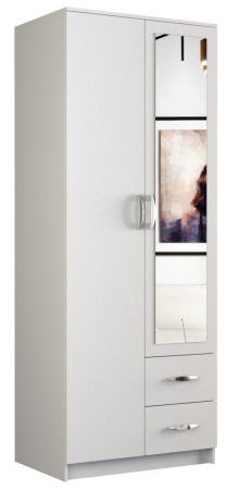 Szafa do sypialni, drzwi, szuflady, lustro, romana, 80x52x205 cm, biel, mat