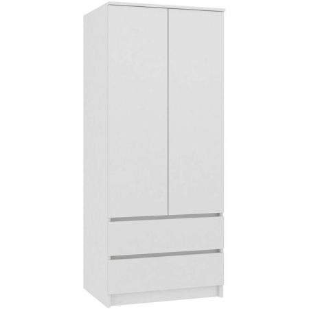Szafa do sypialni, drzwi, 2 szuflady, 90x50x180 cm, biel, mat