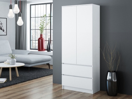 Szafa do sypialni, drzwi, 2 szuflady, 90x50x180 cm, biel, mat