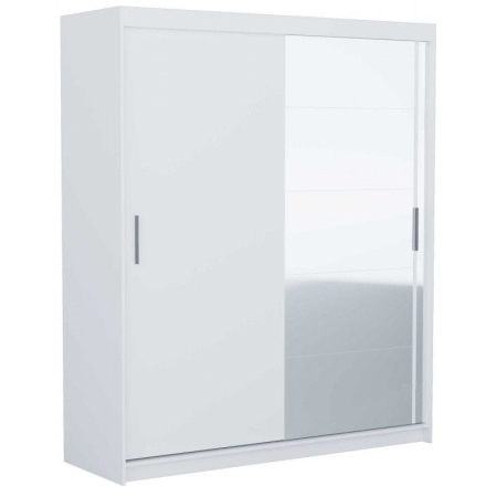 Szafa do sypialni, drzwi przesuwne, duże lustro, faro, 180x61x216 cm, biel, mat