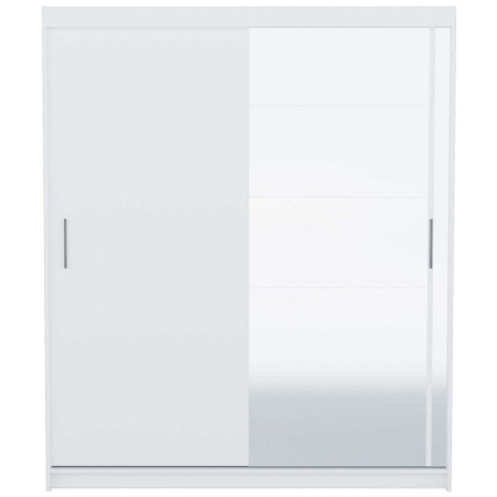 Szafa do sypialni, drzwi przesuwne, duże lustro, faro, 180x61x216 cm, biel, mat