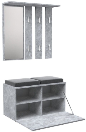 Garderoba do przedpokoju, szafka na buty, wieszak, lustro, opal, 85x35x180 cm, beton