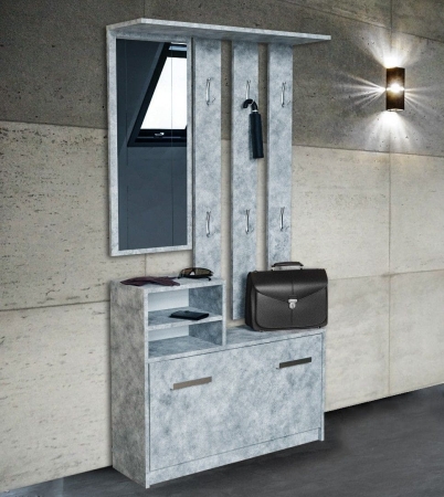 Garderoba, szafka na obuwie, wieszak z lustrem, vera, 85x24x180 cm, beton