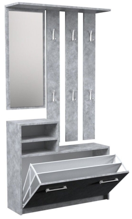 Garderoba, szafka na obuwie, wieszak z lustrem, vera, 85x24x180 cm, beton