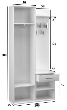 Garderoba, szafa, wieszak, lustro, duo, 100x35x180 cm, dąb sonoma