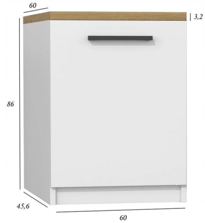 Szafka kuchenna, z blatem, 60x60x86 cm, biel, dąb artisan, mat