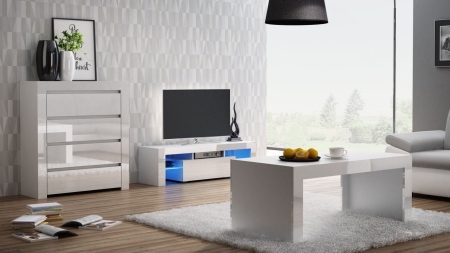 Ława, stolik kawowy do salonu, deko, 120x60x50 cm, biel, mat, biel, połysk