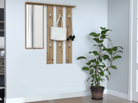 Wieszak do przedpokoju, półka, lustro, paris, 99x16x111 cm, dąb artisan