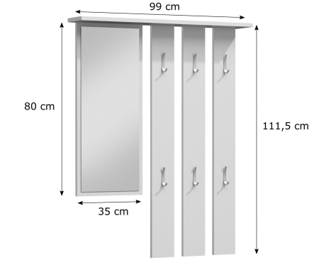 Wieszak do przedpokoju, półka, lustro, paris, 99x16x111 cm, dąb artisan