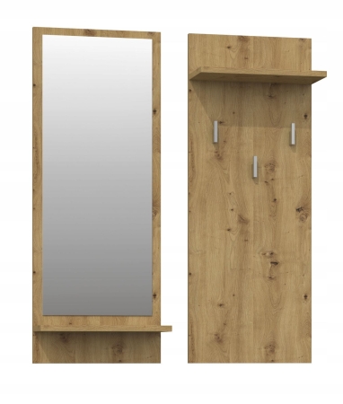 Wieszak na ubrania, półki, lustro, riva, 70x16x90 cm, dąb artisan