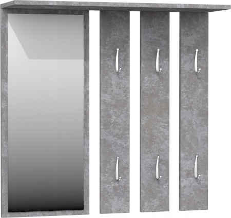 Wieszak na korytarz, półka, lustro, opal, 85x15x82 cm, beton