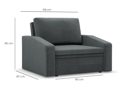 Fotel rozkładany, Punto, velvet, 118x87x90 cm, granatowy