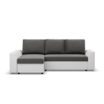 Narożnik z funkcją spania, Viktor, velvet, ekoskóra, 243x140x92 cm, biel, szary