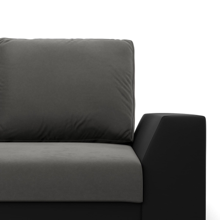 Narożnik z funkcją spania, Viktor, velvet, ekoskóra, 243x140x92 cm, czarny, szary