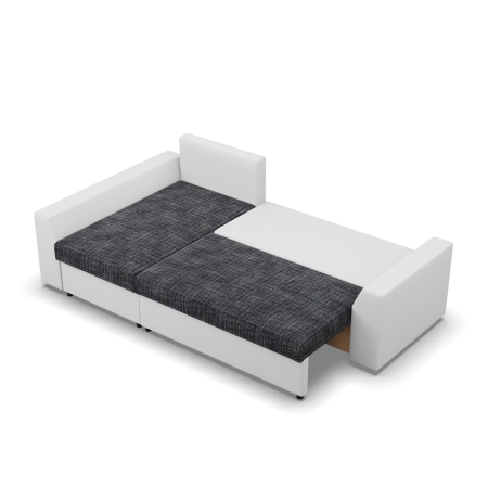 Narożnik z funkcją spania, Viktor, ekoskóra, 243x140x92 cm, biel, popiel