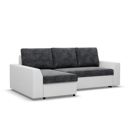 Narożnik z funkcją spania, Viktor, ekoskóra, 243x140x92 cm, biel, popiel