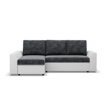 Narożnik z funkcją spania, Viktor, ekoskóra, 243x140x92 cm, biel, popiel