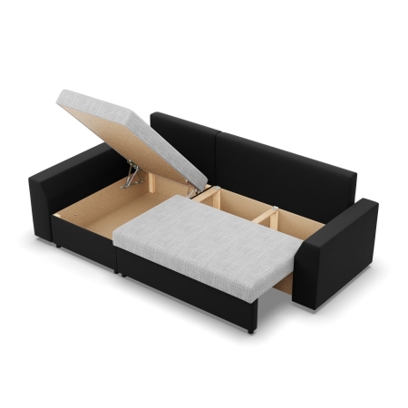 Narożnik z funkcją spania, Viktor, ekoskóra, 243x140x92 cm, szary, czarny.