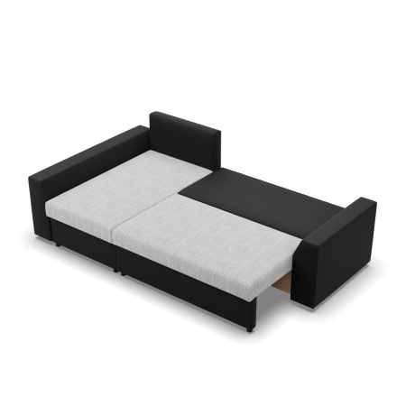 Narożnik z funkcją spania, Viktor, ekoskóra, 243x140x92 cm, szary, czarny.