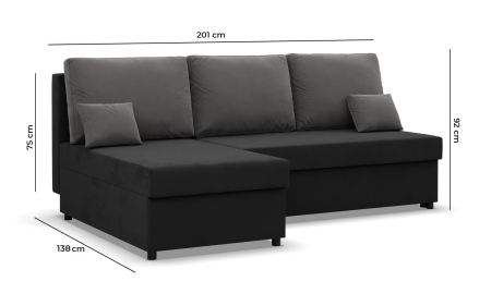 Narożnik z funkcją spania, Flow, 201x138x92 cm, biały, szary
