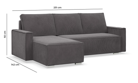 Narożnik z funkcją spania, sztruks, Union, 231x142x92 cm, butelkowa zieleń