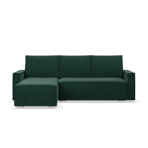 Narożnik z funkcją spania, sztruks, Union, 231x142x92 cm, butelkowa zieleń