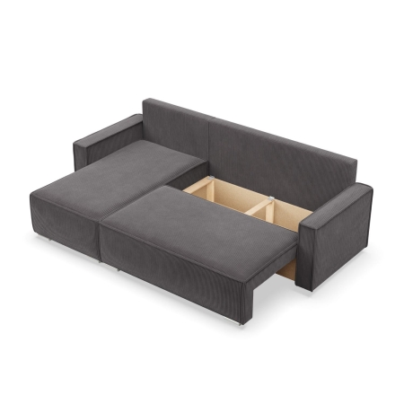 Narożnik z funkcją spania, sztruks, Union, 231x142x92 cm, ciemny szary